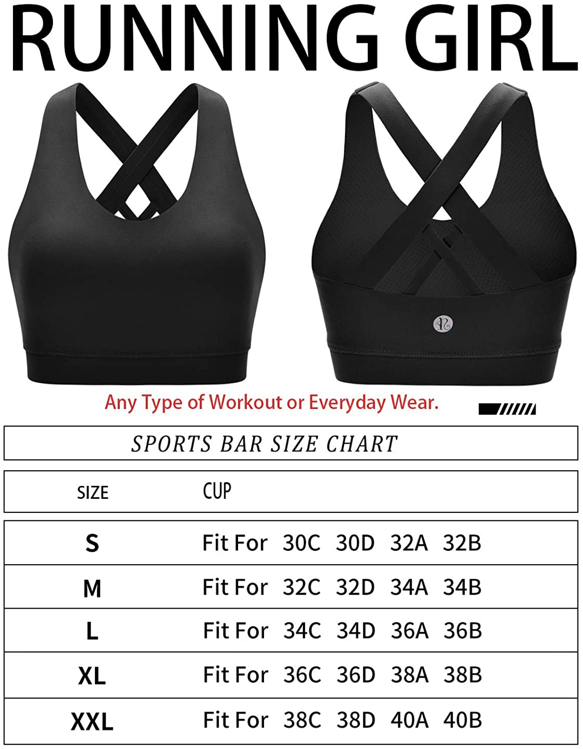 RUNNING GIRL Sports Bra for Women, Criss-Cross Back Padded Strappy Sports Bras Medium Support Yoga Bra with Removable Cups Apparel & Accessories > Clothing > Underwear & Socks > Bras Kylie Max   