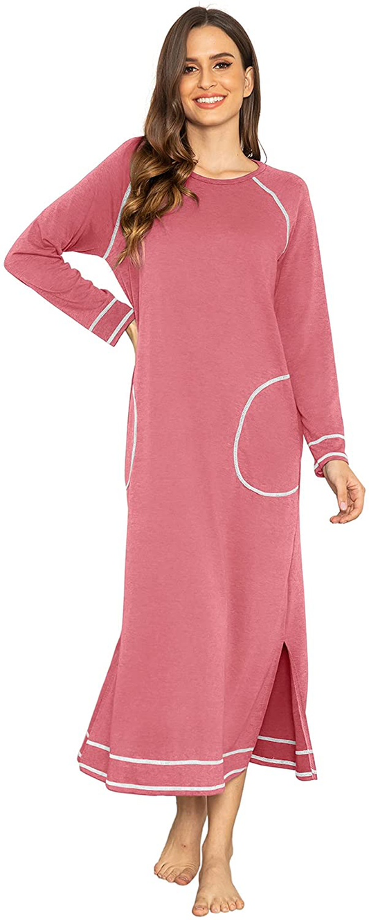 Ekouaer Women'S Nightshirt Long Sleeve Nightgown round Neck Sleepwear Full Length Pajama Dress with Pockets Loungewear S-XXL Apparel & Accessories > Clothing > Sleepwear & Loungewear > Nightgowns Kylie Max   