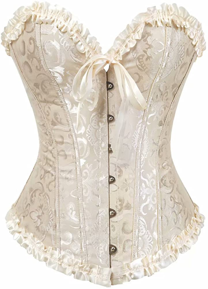 Corset Top Bustier Women'S Overbust Satin Floral Lace up Trim plus Size Bodyshaper Apparel & Accessories > Clothing > Underwear & Socks > Lingerie jutrisujo Beige 819 XX-Large 