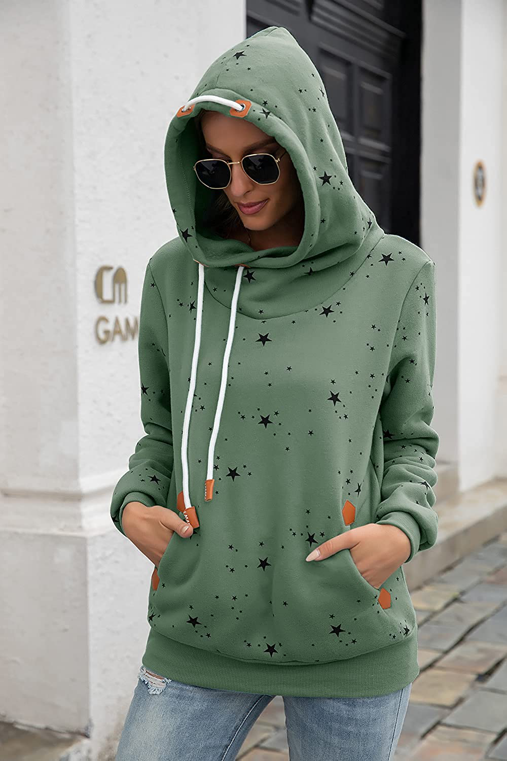Kapoohott Womens Hoodies Long Sleeve High Necked Printed Hoodies Casual Comply Pullover Sweatshirts with Pockets Apparel & Accessories > Clothing > Activewear Kylie Max   