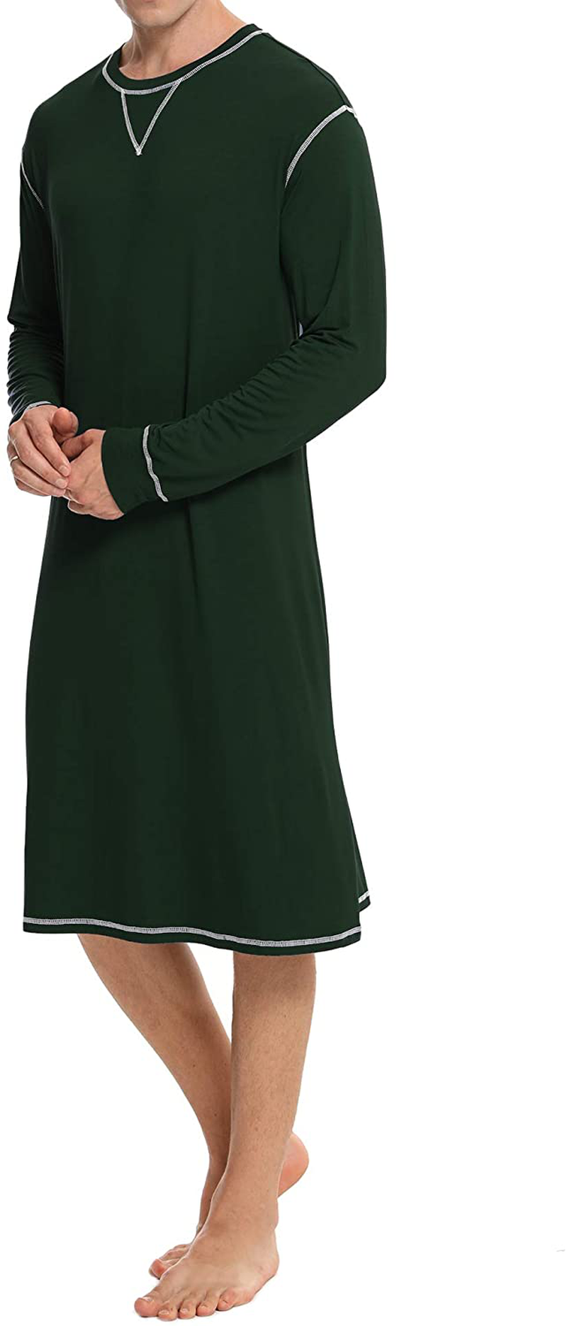 SWOMOG Men'S Nightshirt Long Sleeve Crewneck Modal Nightgown Loose Comfy Sleep Shirt Apparel & Accessories > Clothing > Sleepwear & Loungewear > Nightgowns Kylie Max   