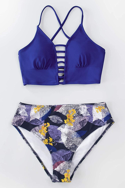 CUPSHE Women’s Bikini Swimsuit Floral Print Lace Up Multi Color Strappy Two Piece Bathing Suit Apparel & Accessories > Clothing > Swimwear KYLIE MAX   