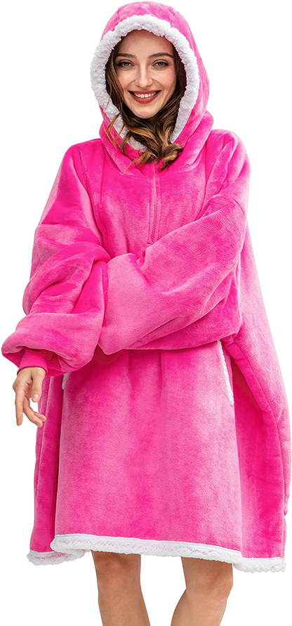 HBlife Oversized Long Wearable Blanket Hoodie for Adult, Thick Sherpa Sweatshirt with Elastic Sleeves and Giant Pockets Super Warm and Cozy Fuzzy Plush Fleece Blanket Jacket, Blue Arts & Entertainment > Party & Celebration > Gift Giving HBlife Fuchsia Adult-Short 