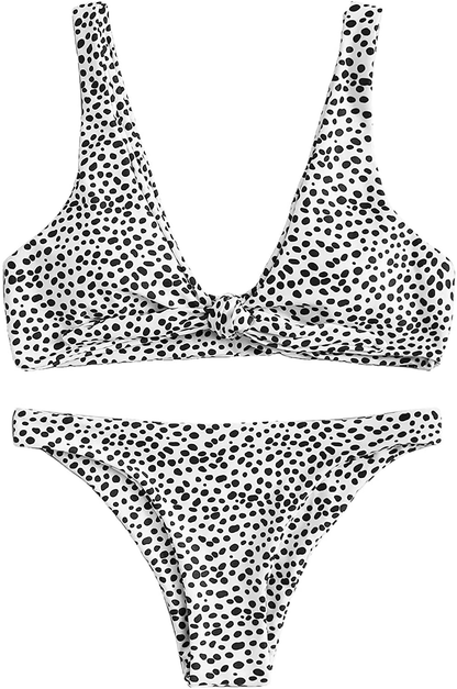 SweatyRocks Women's Sexy Bikini Swimsuit Tie Knot Front Leopard Print Swimwear Set Apparel & Accessories > Clothing > Swimwear SweatyRocks Leopard Small 