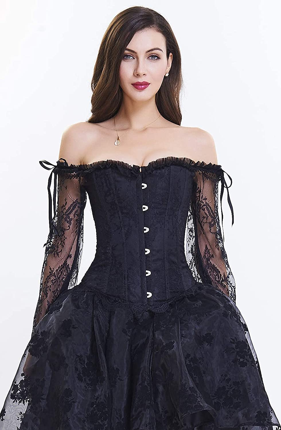 Corset Tops for Women Corset - Overbust Lingerie - Lace up Back Bustier Top - Fashion Corsets with Sleeve Apparel & Accessories > Clothing > Underwear & Socks > Lingerie SZIVYSHI   
