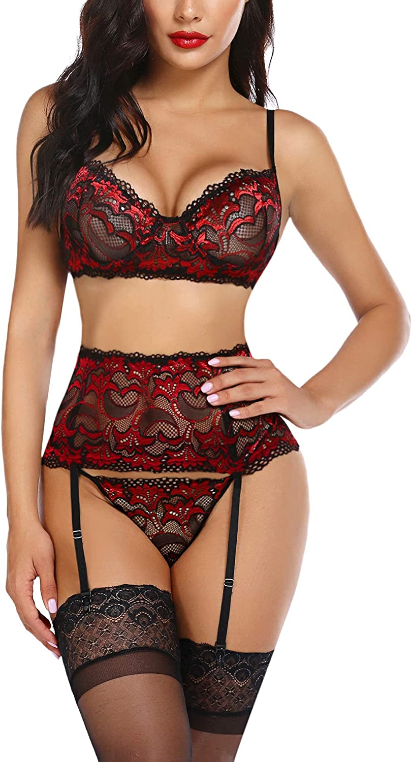 Avidlove Women Lingerie Set High Waisted Underwire Lingerie with Garter Belt Lace Babydoll Apparel & Accessories > Clothing > Underwear & Socks > Lingerie Avidlove   