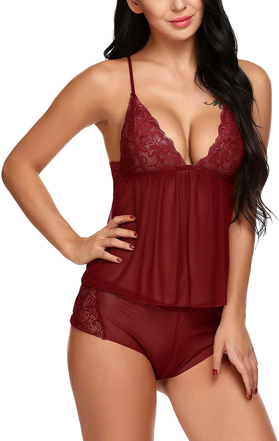 Avidlove Women Lingerie Lace Pajamas Set 2 Piece Babydoll Set Cami Shorts Nightwear Apparel & Accessories > Clothing > Sleepwear & Loungewear Kylie Max   