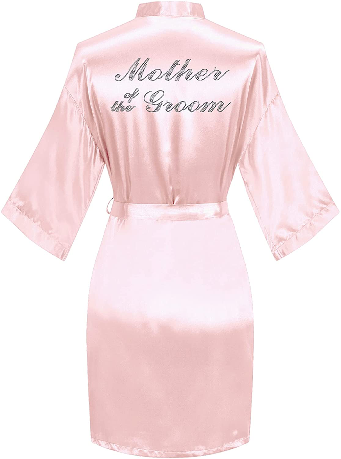 Sunshinemall Women'S Satin Kimono Robes with Rhinestones Bride Bridesmaid Short Sleepwear Wedding Dressing Gown Apparel & Accessories > Clothing > Sleepwear & Loungewear > Robes sunshinemall Mother of the Groom-pink Large-X-Large 