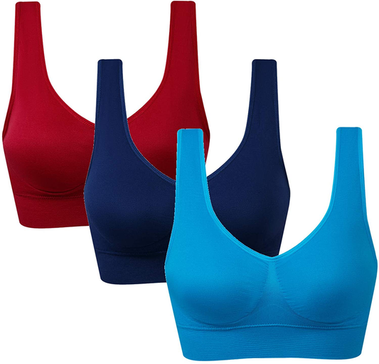 Vermilion Bird Women'S 3 Pack Seamless Comfortable Sports Bra with Removable Pads Apparel & Accessories > Clothing > Underwear & Socks > Bras Kylie Max   
