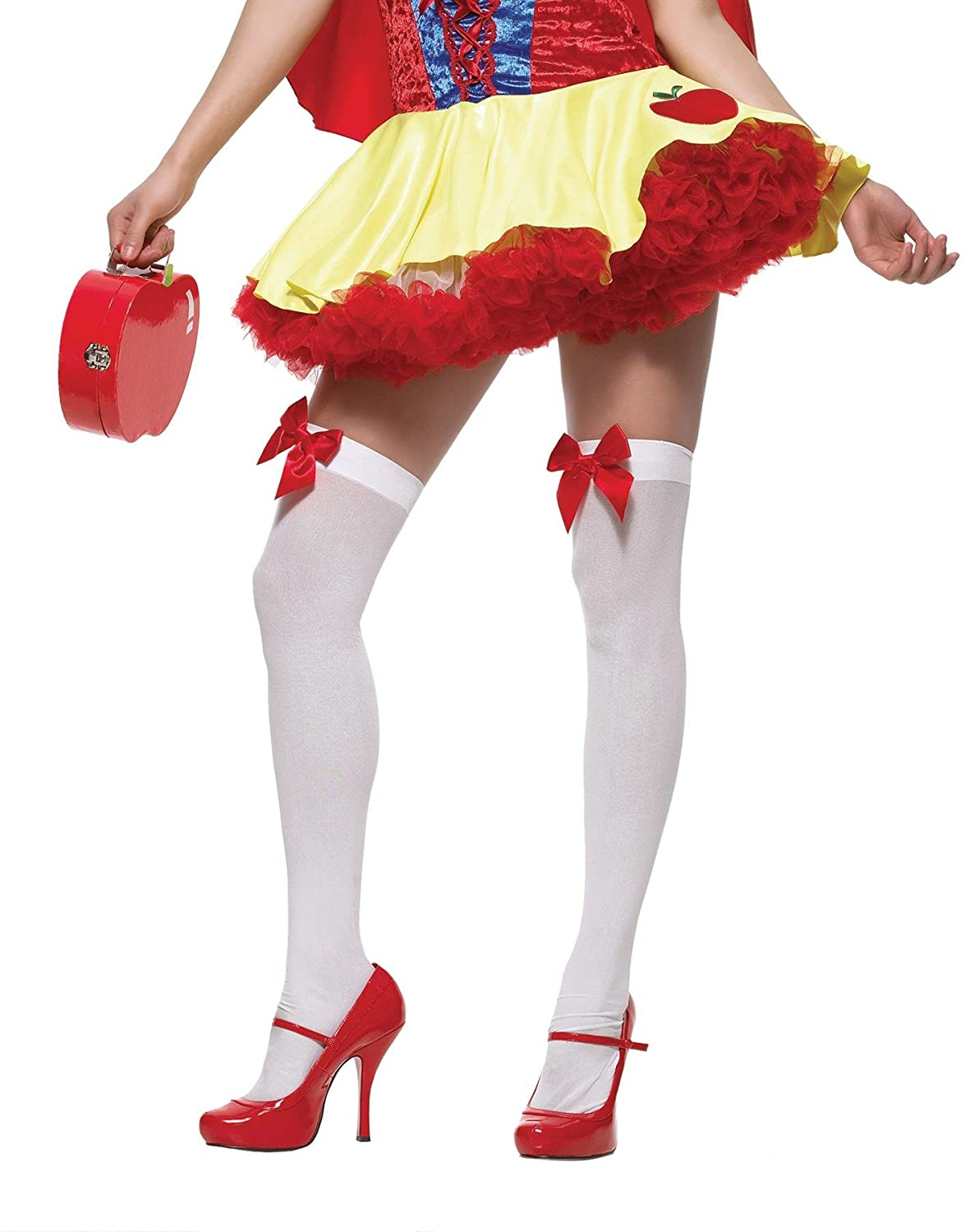 Leg Avenue Women'S Satin Bow Accent Thigh Highs Apparel & Accessories > Clothing > Underwear & Socks > Shapewear Leg Avenue White/Red One Size 