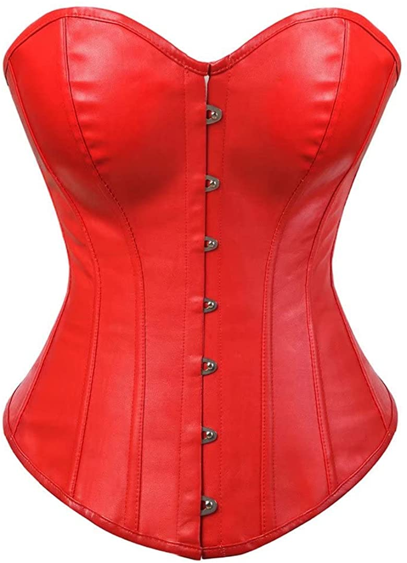 Leather Corsets for Women Bustier Lingerie Top Punk Rock Waist Cincher Basque Halloween Costume Apparel & Accessories > Clothing > Underwear & Socks > Lingerie jutrisujo 808ared Leather Corset XX-Large 