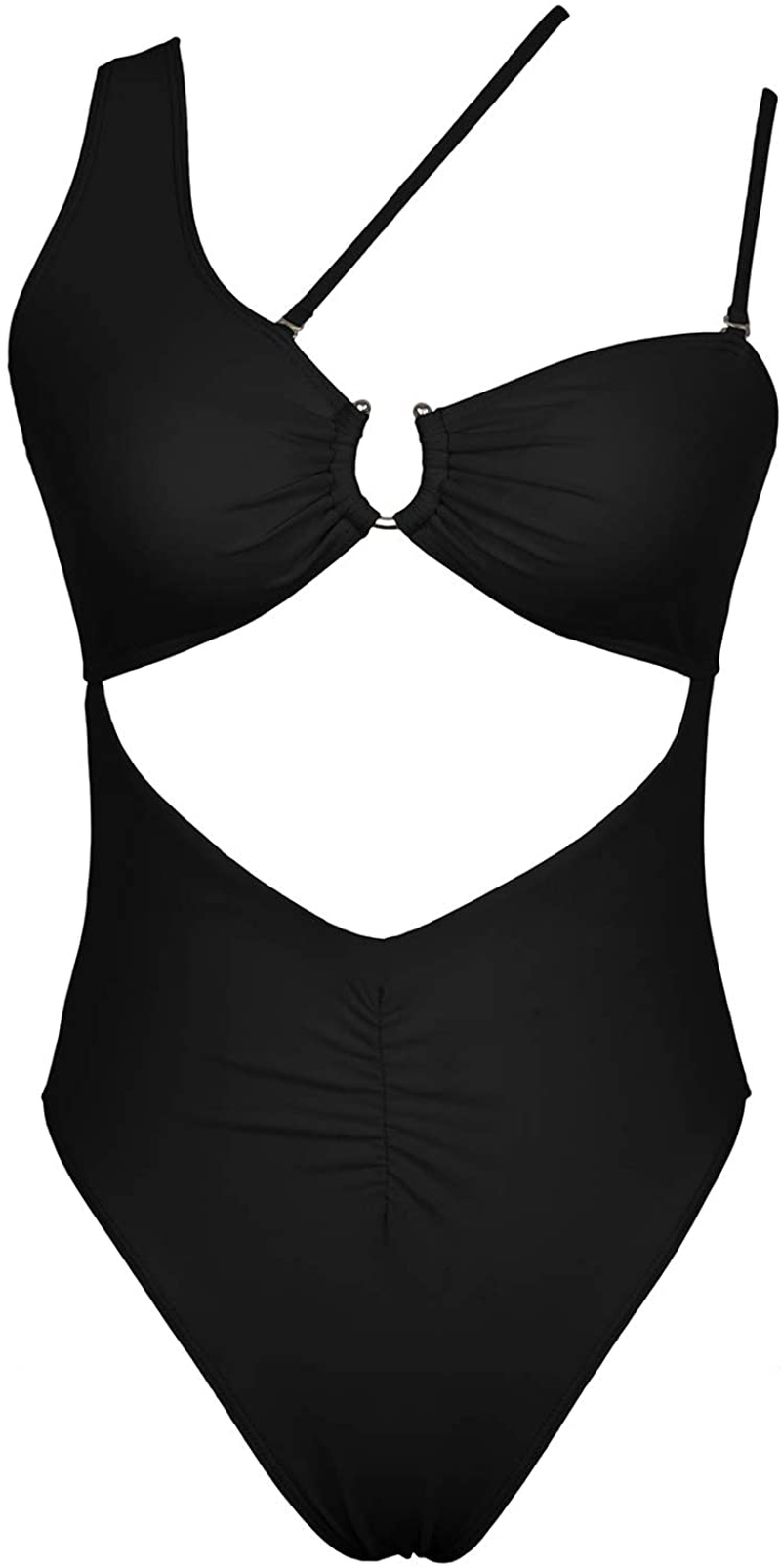 QINSEN Womens One Shoulder Cutout Ruched Back High Cut Monokini One Piece Swimsuit Apparel & Accessories > Clothing > Swimwear Kylie Max   