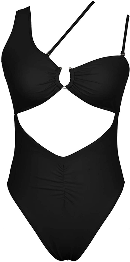QINSEN Womens One Shoulder Cutout Ruched Back High Cut Monokini One Piece Swimsuit Apparel & Accessories > Clothing > Swimwear Kylie Max   