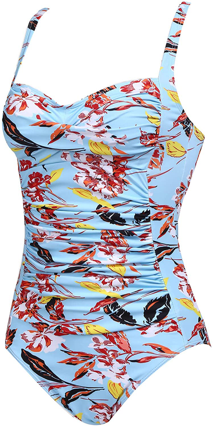 Ekouaer Womens One Piece Swimsuit Elegant Inspired Vintage Pin up Monokinis Tummy Control Swimwear Shirred Bathing Suits Apparel & Accessories > Clothing > Swimwear Kylie Max   