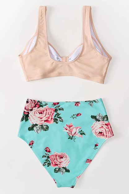 CUPSHE Women'S High Waist Bikini Swimsuit Floral Print Knot Two Piece Bathing Suit  Kylie Max   