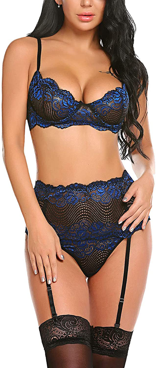 Avidlove Women Lingerie Set with Garter Belts Sexy Bra and Panty Underwire Lingerie Sets Apparel & Accessories > Clothing > Underwear & Socks > Lingerie Kylie Max   