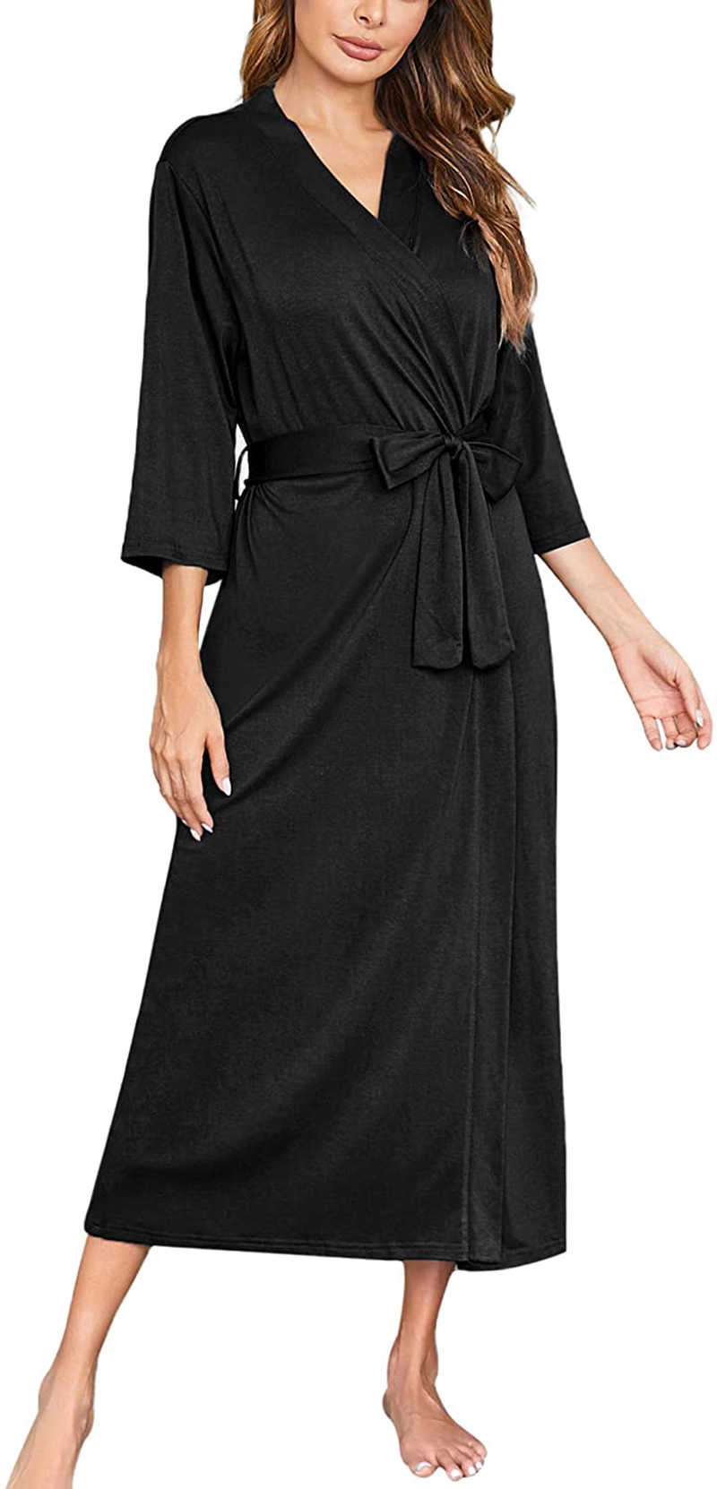 Ekouaer Womens Robes, Lightweight Cotton Robe Soft Sleepwear Ladies Loungewear Dressing Gown Long Bathrobe Apparel & Accessories > Clothing > Sleepwear & Loungewear > Robes Ekouaer Black Large 