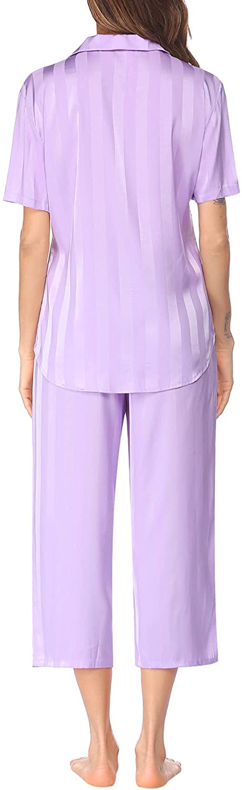 Ekouaer Women Silk Satin Pajamas Button down Lounge Sets Short Sleeve Sleepwear Apparel & Accessories > Clothing > Sleepwear & Loungewear > Pajamas Kylie Max   