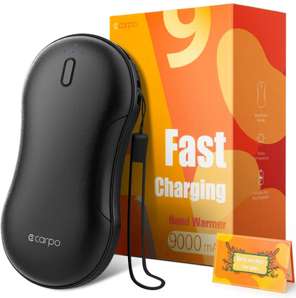 Hand Warmers Rechargeable | 9000mAh Electric Hot Hands Hand Warmer Power Bank | Portable Pocket Warmer Reuesable Handwarmers for Outdoor Sports, Hunting, Golf | Warm Gifts for Women Men Arts & Entertainment > Party & Celebration > Gift Giving CarPo Fast Charging - Black  
