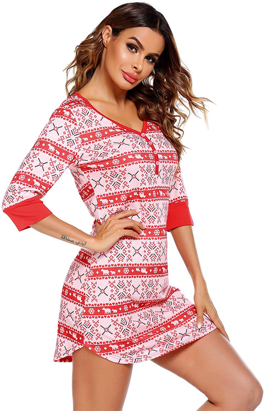 Ekouaer Women'S Nightgown Sleep Nightshirt Sleepshirt Button down Pajama Dress Sleepwear Apparel & Accessories > Clothing > Sleepwear & Loungewear > Nightgowns Kylie Max   