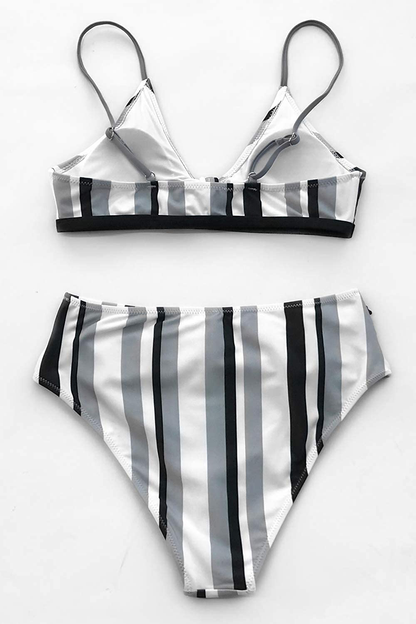CUPSHE Women's Stripe Bikini Bowknot Shirred Swimsuit Apparel & Accessories > Clothing > Swimwear KYLIE MAX   