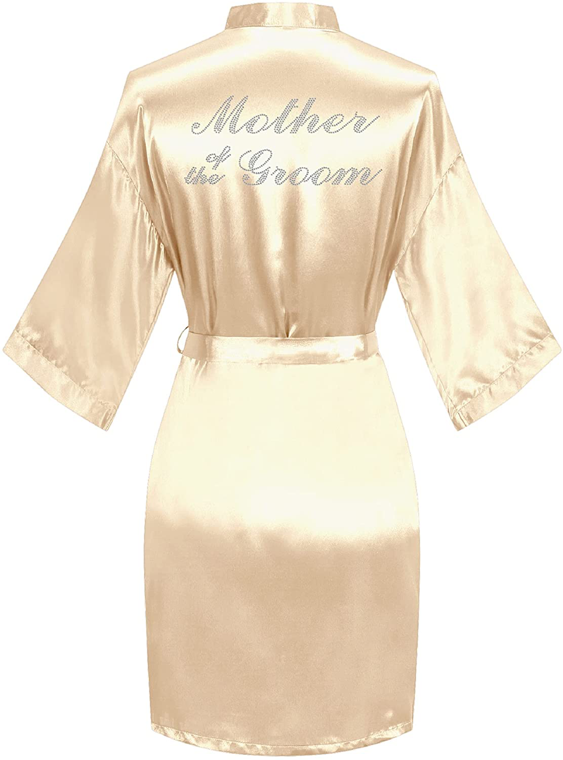 Sunshinemall Women'S Satin Kimono Robes with Rhinestones Bride Bridesmaid Short Sleepwear Wedding Dressing Gown Apparel & Accessories > Clothing > Sleepwear & Loungewear > Robes sunshinemall Mother of the Groom-champagne Large-X-Large 