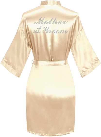 Sunshinemall Women'S Satin Kimono Robes with Rhinestones Bride Bridesmaid Short Sleepwear Wedding Dressing Gown Apparel & Accessories > Clothing > Sleepwear & Loungewear > Robes sunshinemall Mother of the Groom-champagne Large-X-Large 