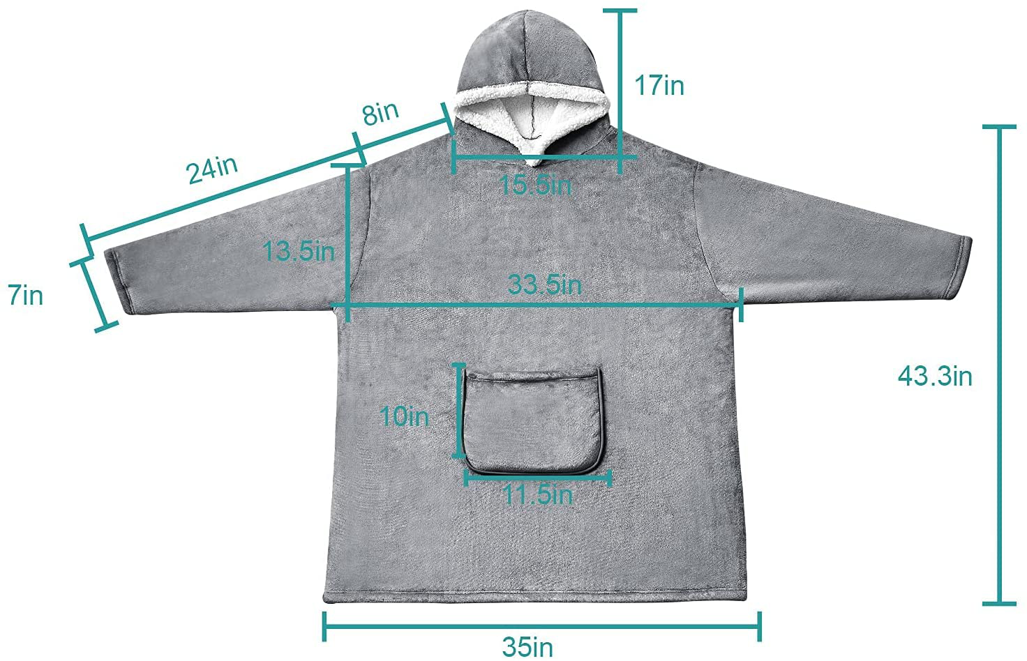 Hansleep Wearable Blanket Sherpa Oversized Sweatshirt with Hoodie, Soft Warm Flannel Fleece Throw Blankets Sweatshirt with Sleeves and Pocket, One Size Fits All (Grey, Medium) Arts & Entertainment > Party & Celebration > Gift Giving Hansleep   