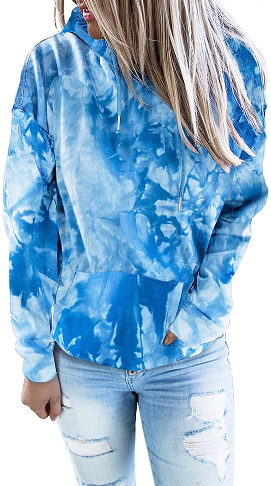 Eytino Women Hoodies Tops Tie Dye Printed Long Sleeve Drawstring Pullover Sweatshirts with Pocket(S-Xxl) Apparel & Accessories > Clothing > Activewear Kylie Max   