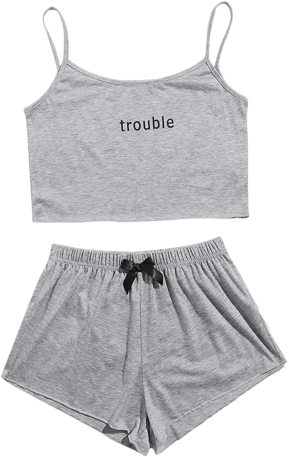 Sweatyrocks Women'S Suit Two Piece Outfits Sleeveless Crop Cami Top and Shorts Set Apparel & Accessories > Clothing > Sleepwear & Loungewear Kylie Max   