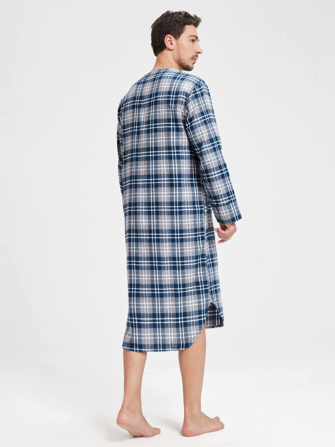 SIORO Men'S Flannel Nightshirt Plaid Cotton Nightwear Loose Pajama Sleep Shirt Apparel & Accessories > Clothing > Sleepwear & Loungewear > Nightgowns Kylie Max   