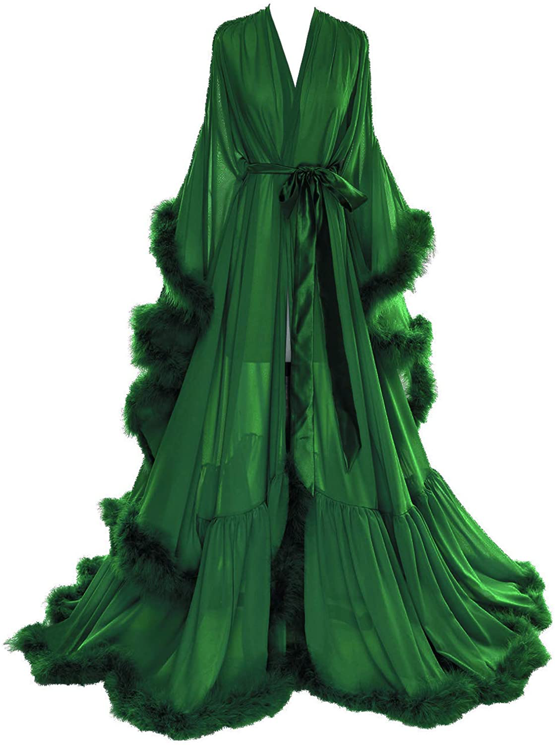 Molisa Women'S Sexy Feather Bridal Robe Long Wedding Scarf Illusion Bathrobe Sleepwear Lingerie Robe Nightgown Apparel & Accessories > Clothing > Sleepwear & Loungewear > Robes Molisa Dark Green 4X-Large 