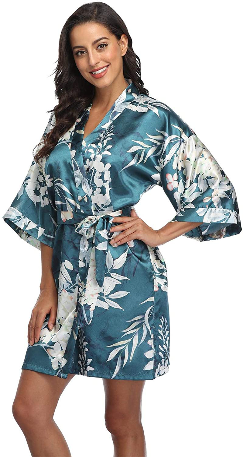 Season Dressing Women Floral Robes Bridesmaids Short Satin Kimono Sleepwear for Wedding Party Apparel & Accessories > Clothing > Sleepwear & Loungewear > Robes season dressing Campanula Molv Medium 