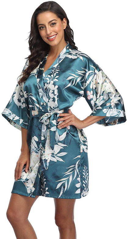 Season Dressing Women Floral Robes Bridesmaids Short Satin Kimono Sleepwear for Wedding Party Apparel & Accessories > Clothing > Sleepwear & Loungewear > Robes season dressing Campanula Molv Medium 