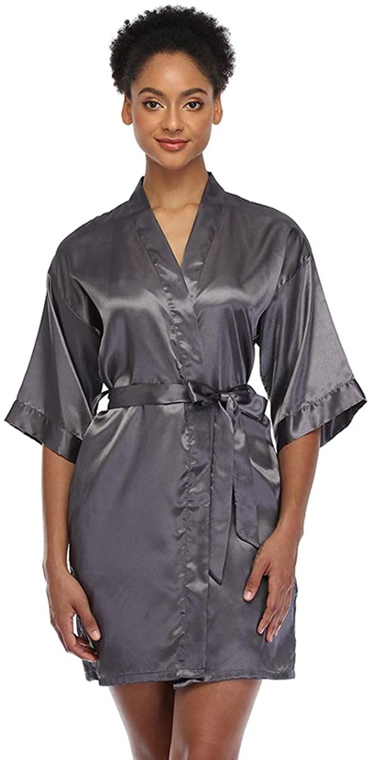 Short Silky Robe for Women Bridal Lightweight Sleepwear Satin Kimono Bathrobe Apparel & Accessories > Clothing > Sleepwear & Loungewear > Robes Ferrendo Gray Large 