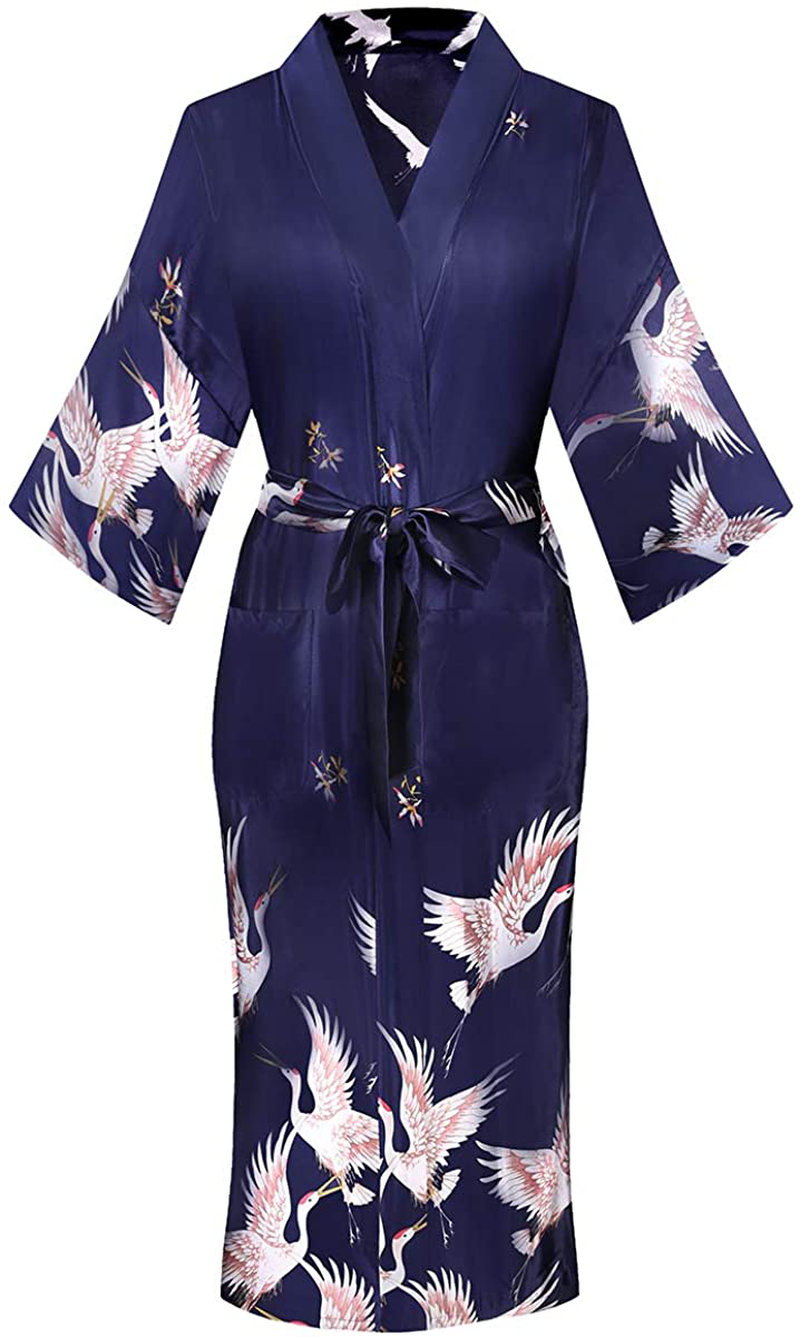 Dandychic Women'S Kimono Robes Lightweight Imitation Silk Sleepwear Long Lightweight Nightgown for Women Apparel & Accessories > Clothing > Sleepwear & Loungewear > Robes DandyChic   