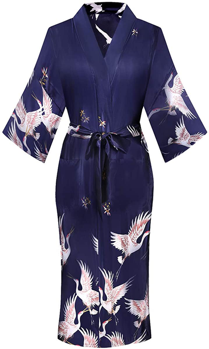Dandychic Women'S Kimono Robes Lightweight Imitation Silk Sleepwear Long Lightweight Nightgown for Women Apparel & Accessories > Clothing > Sleepwear & Loungewear > Robes DandyChic   