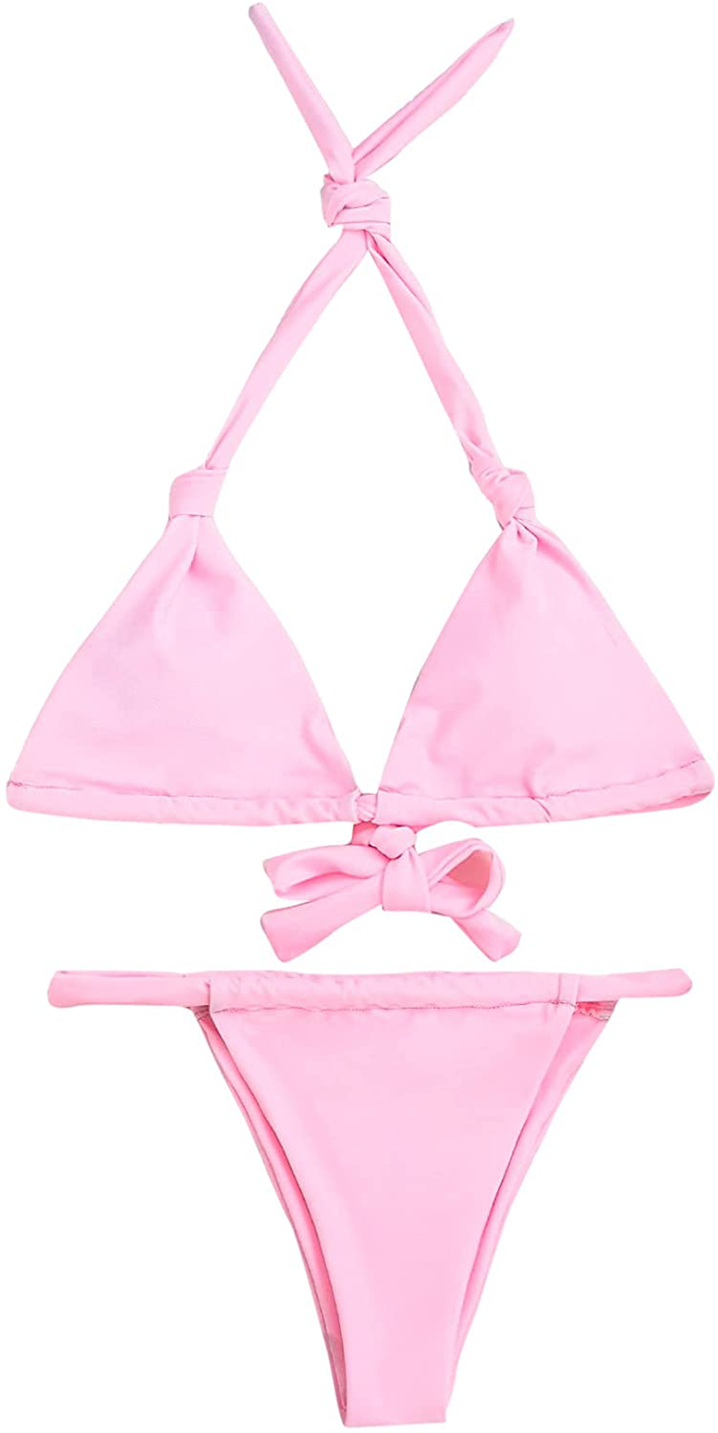SOLY HUX Women's Halter Triangle Tie Side Bikini 2 Piece Swimsuits Apparel & Accessories > Clothing > Swimwear SOLY HUX Plain Pink Large 