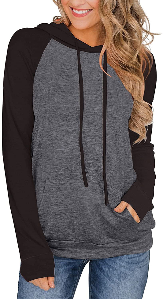 PINKMSTYLE Womens Color Block Hoodies Casual Lightweight Drawstring Pullover Sweatshirt Fall Long Sleeve Tops with Pocket Apparel & Accessories > Clothing > Activewear Kylie Max   