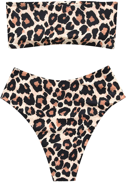 OMKAGI Women's 2 Pieces Bandeau Bikini Swimsuits Off Shoulder High Waist Bathing Suit High Cut Apparel & Accessories > Clothing > Swimwear OMKAGI   