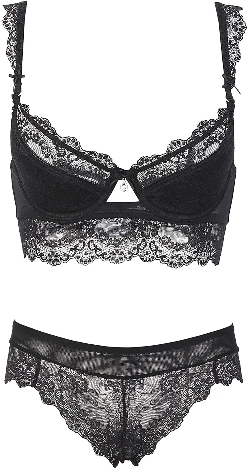 Women Push up Embroidery Bras Set Lace Lingerie Bra and Panties and Socks 4 Piece Apparel & Accessories > Clothing > Underwear & Socks > Lingerie Ningsige   