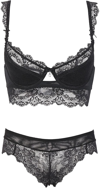 Women Push up Embroidery Bras Set Lace Lingerie Bra and Panties and Socks 4 Piece Apparel & Accessories > Clothing > Underwear & Socks > Lingerie Ningsige   