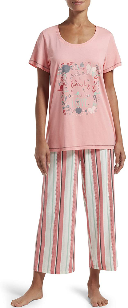 Hue Printed Knit Short Sleeve Tee and Capri 2 Piece Pajama Set Sleepwear Apparel & Accessories > Clothing > Sleepwear & Loungewear > Pajamas HUE Conch Shell - Walk in Beauty Small 