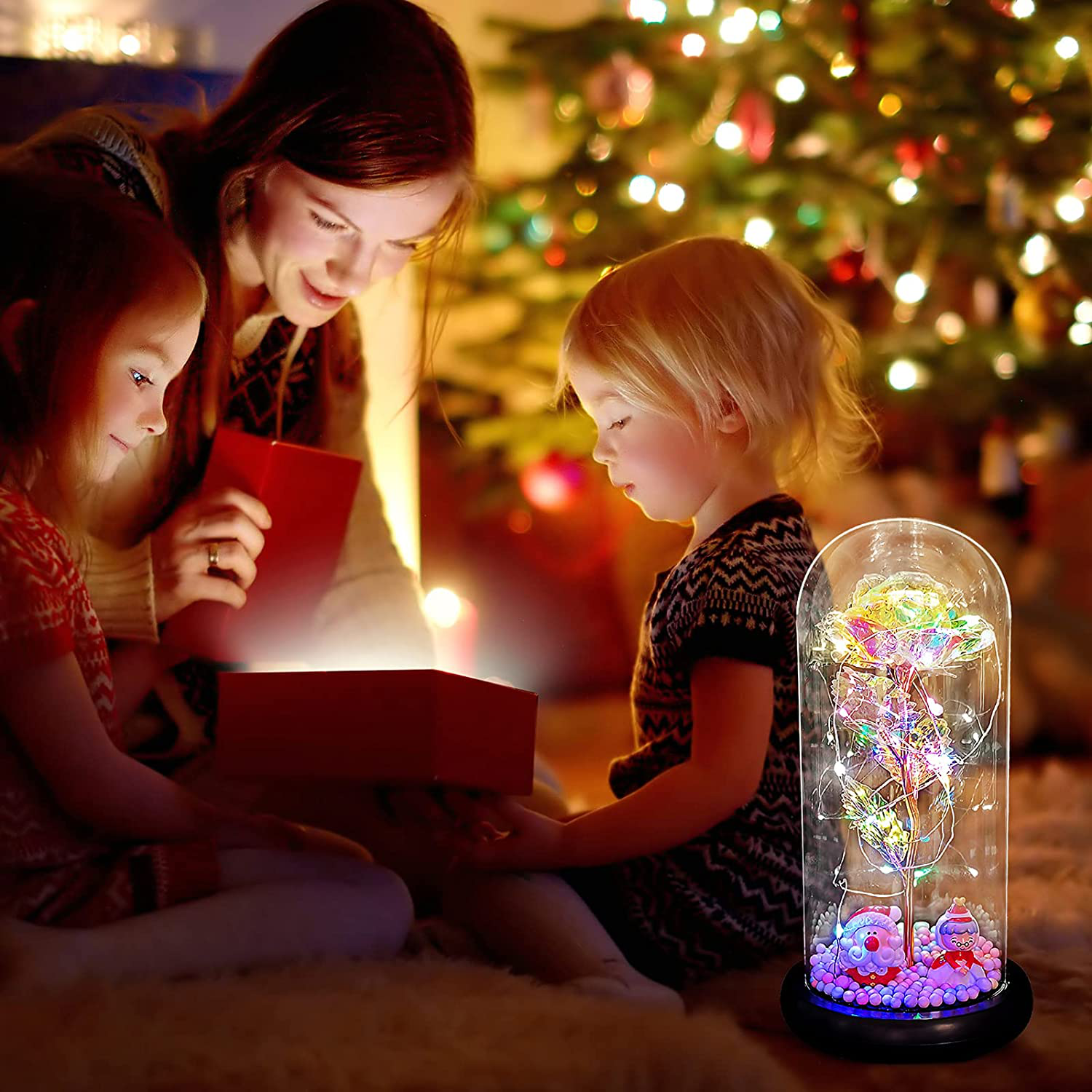 Fam Mitglie Galaxy Rose Flower Gift for Girlfriend, Artificial Flowers Glass Rose Gifts for Women/Mom, Beauty and Beast Rose in Glass Dome with Led Light String for Christmas Valentine's Day Gift Arts & Entertainment > Party & Celebration > Gift Giving FAM MITGLIE   