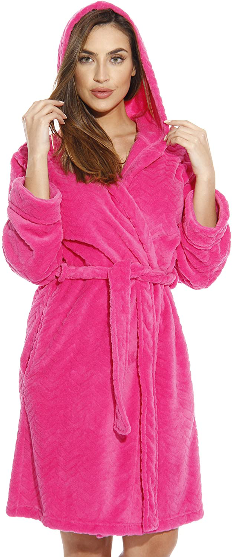 Just Love Kimono Robe Velour Chevron Texture Bath Robes for Women Apparel & Accessories > Clothing > Sleepwear & Loungewear > Robes Just Love Fuchsia With Hood Large 