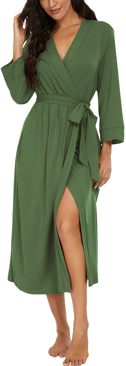 VINTATRE Women Kimono Robes Long Knit Bathrobe Lightweight Soft Knit Sleepwear V-Neck Casual Ladies Loungewear Apparel & Accessories > Clothing > Sleepwear & Loungewear > Robes VINTATRE D01 Army Green Large 