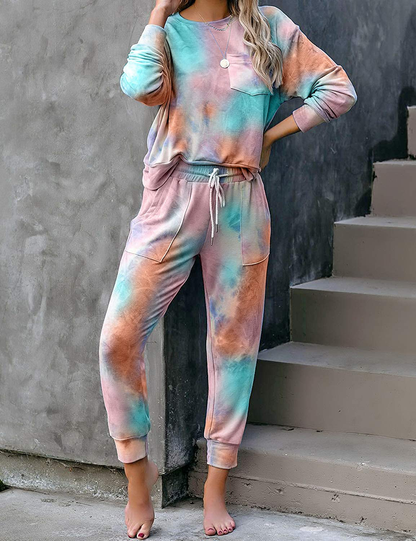 luvamia Women Tie Dye Pajama Sets Long Sleeve Tops and Pants PJ Sets Joggers Loungewear Sleepwear Apparel & Accessories > Clothing > Sleepwear & Loungewear > Pajamas KYLIE MAX   