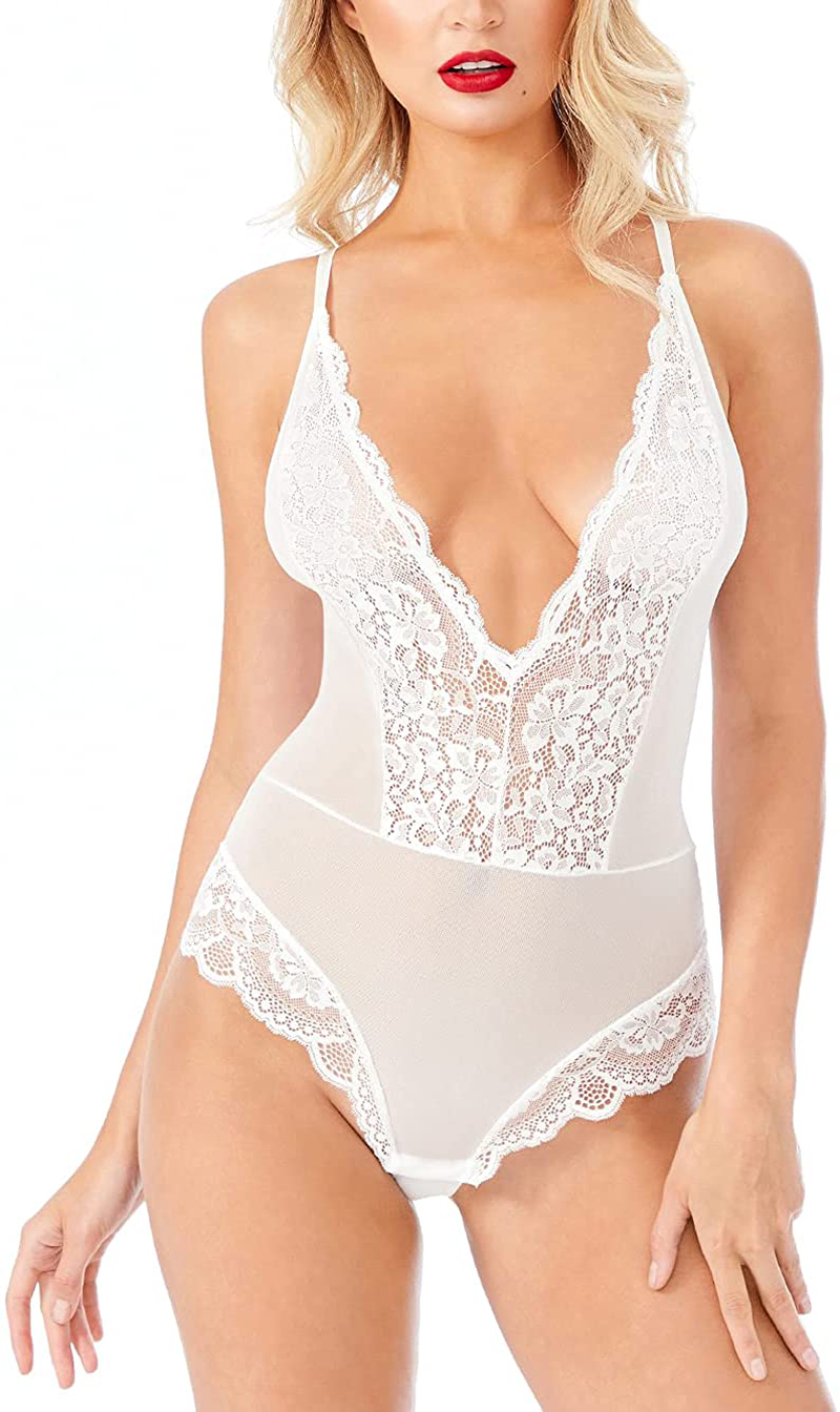 Lingerie for Women Snap Crotch Unlined Sexy Shapewear Teddy Bodysuit - Sandra Apparel & Accessories > Clothing > Underwear & Socks > Lingerie Lussuria White Medium 