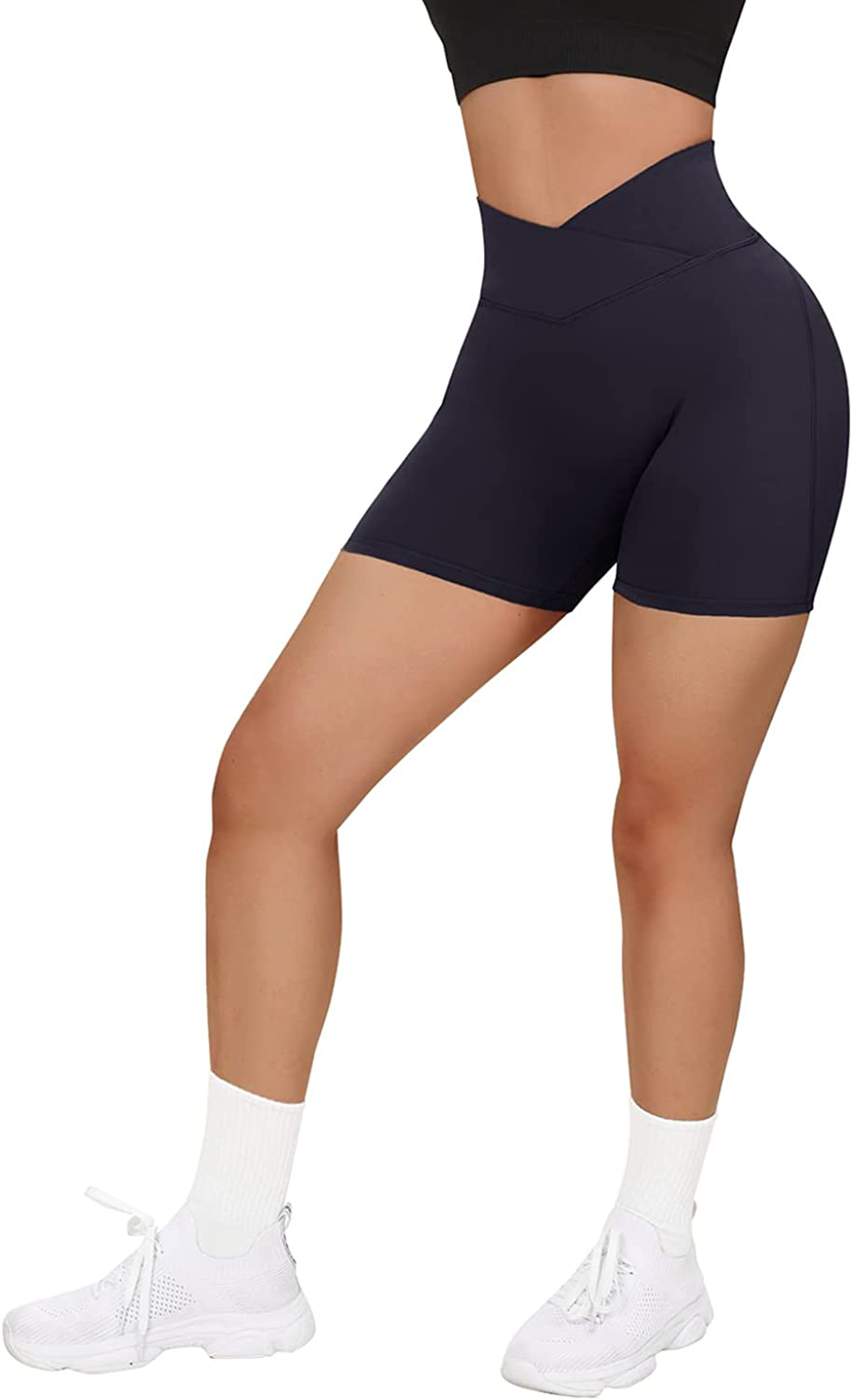 MOOSLOVER Women V Cross Waist Workout Shorts Butt Lifting High Waisted Biker Shorts Apparel & Accessories > Clothing > Shorts Kylie Max   