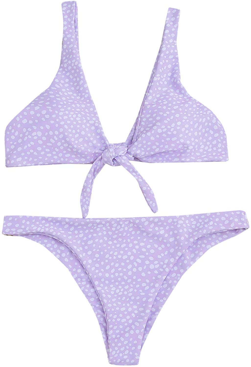 SweatyRocks Women's Sexy Bikini Swimsuit Tie Knot Front Leopard Print Swimwear Set Apparel & Accessories > Clothing > Swimwear SweatyRocks Dalmatian Purple Medium 
